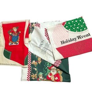 Vintage Lot Cut and Sew Festive Crafts - Wreath, Santa’s Stockings and Apron